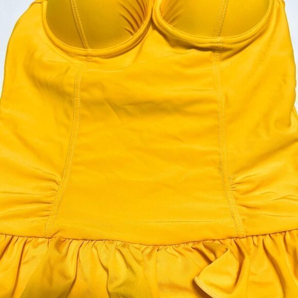 One Piece Swimsuit With Ruffle Mustard Yellow Size Small New - Picture 8 of 13